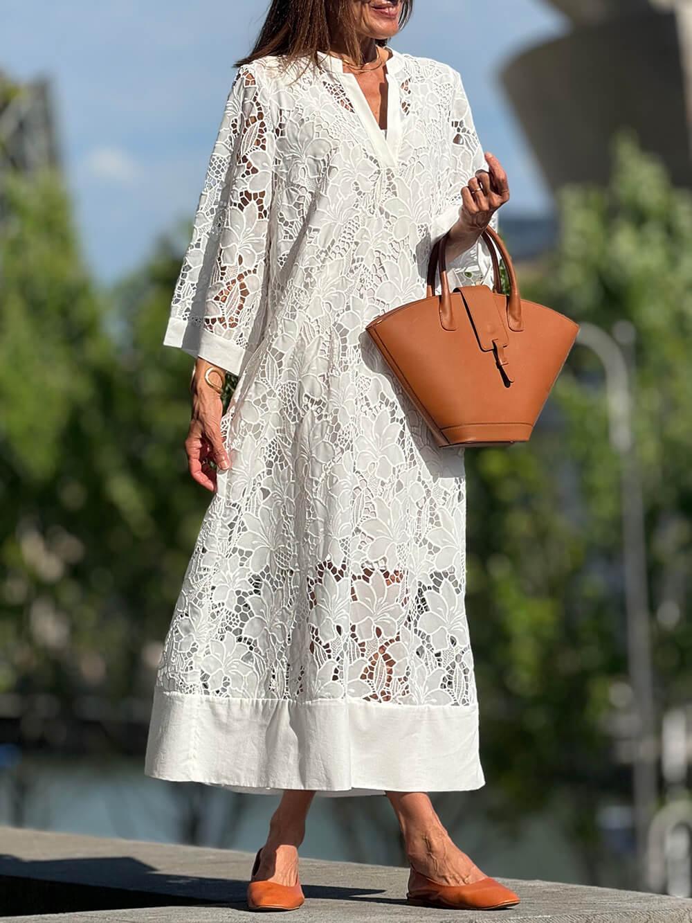 Piera — Abito midi a fiori con pizzo