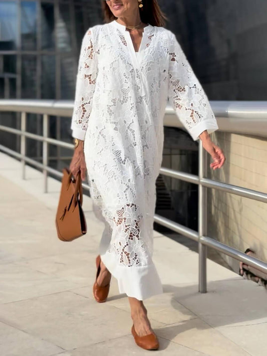 Piera — Abito midi a fiori con pizzo