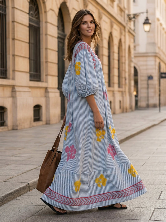 Alfonsina — Abito lungo a righe blu e bianco