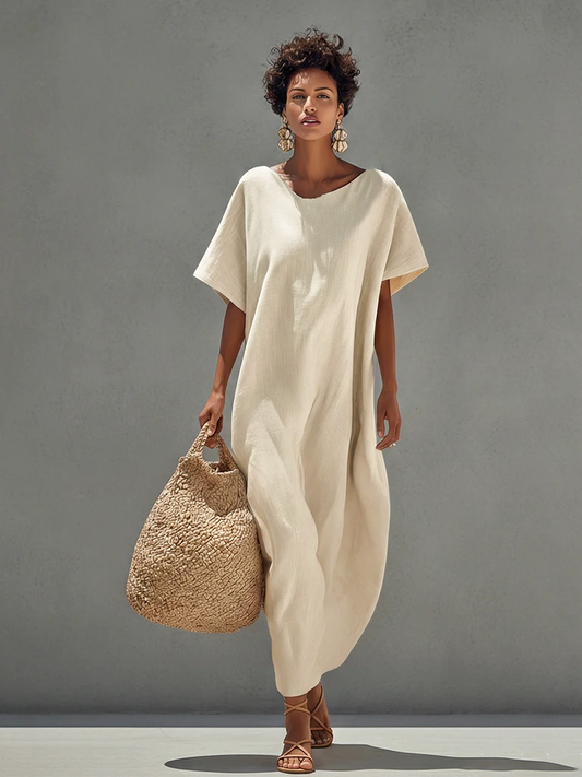 Cleofe — Abito in lino con girocollo bianco