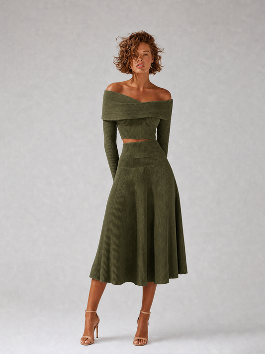 Fabrizia — Completo due pezzi in maglia a coste con gonna midi