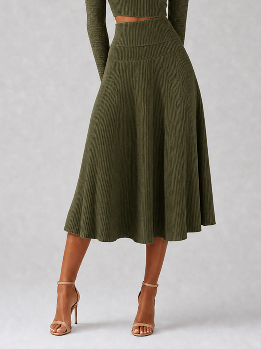 Fabrizia — Completo due pezzi in maglia a coste con gonna midi
