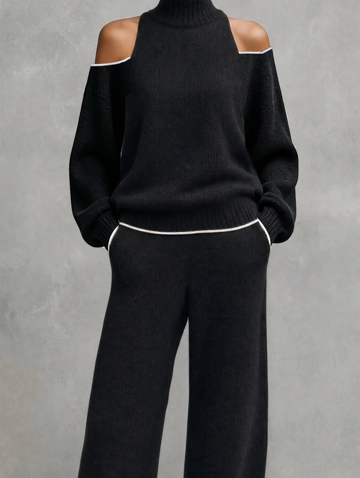 Giuliana — Completo due pezzi in maglia con pantaloni nero