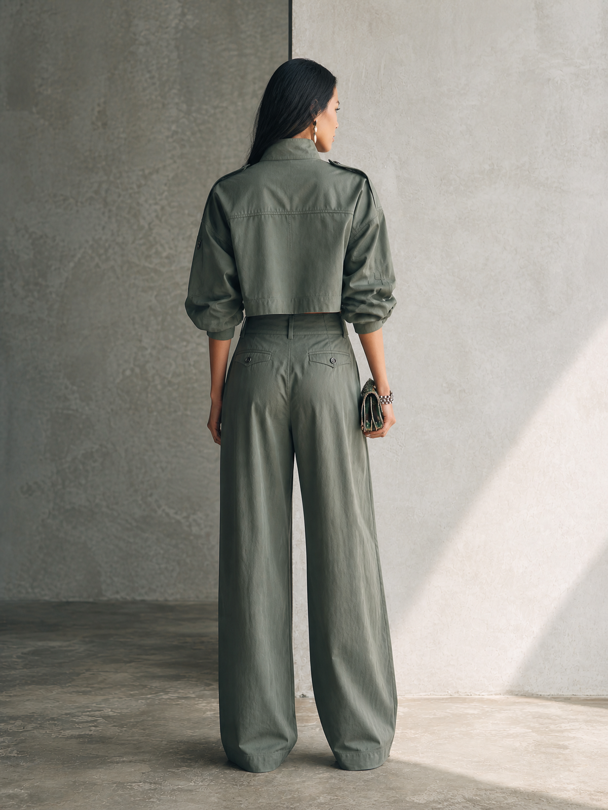 Ilaria — Completo due pezzi in cotone plissettato verde