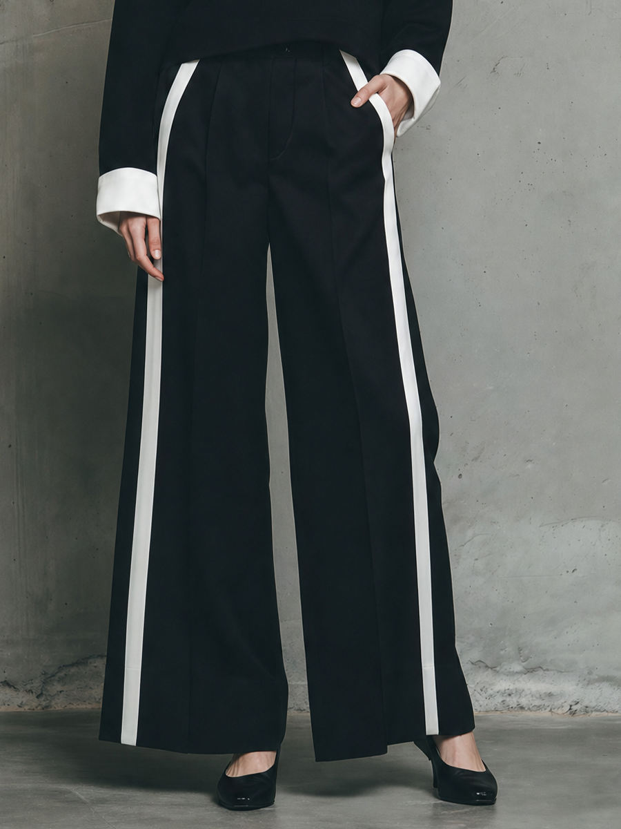 Isabella — Completo due pezzi in maglia con pantaloni a gamba larga nero
