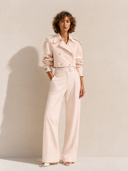 Lea — Completo due pezzi in acetato con pantaloni a gamba larga
