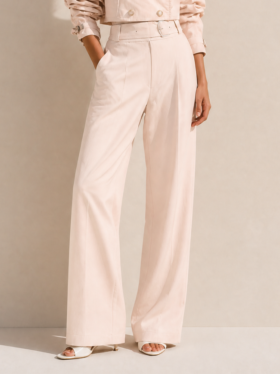 Lea — Completo due pezzi in acetato con pantaloni a gamba larga