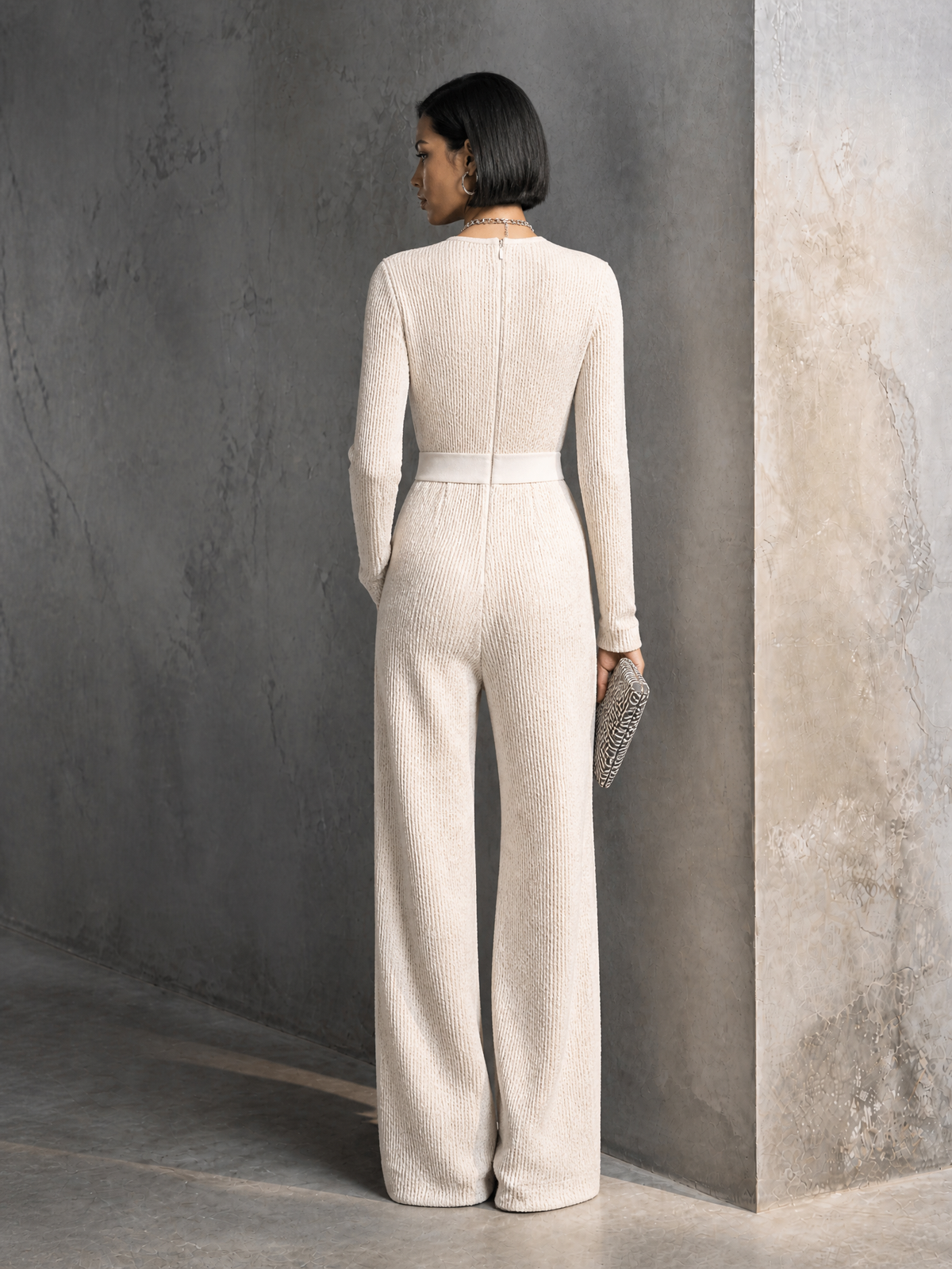 Pina — Tuta intera in maglia elasticizzata con scollo a V