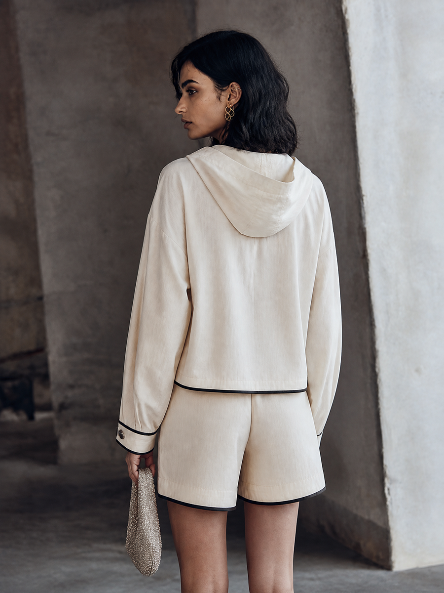 Michela — Completo due pezzi in cotone plissettato bianco