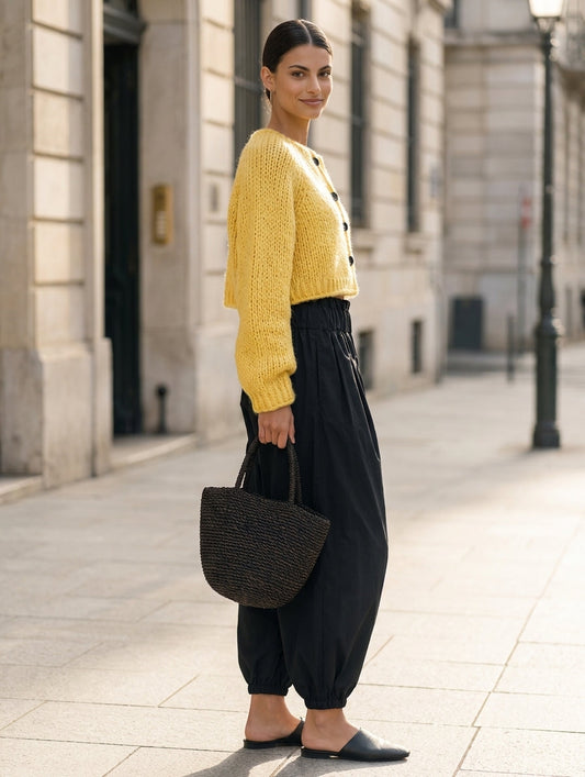 Ottavia — Completo due pezzi in maglia con pantaloni giallo e nero