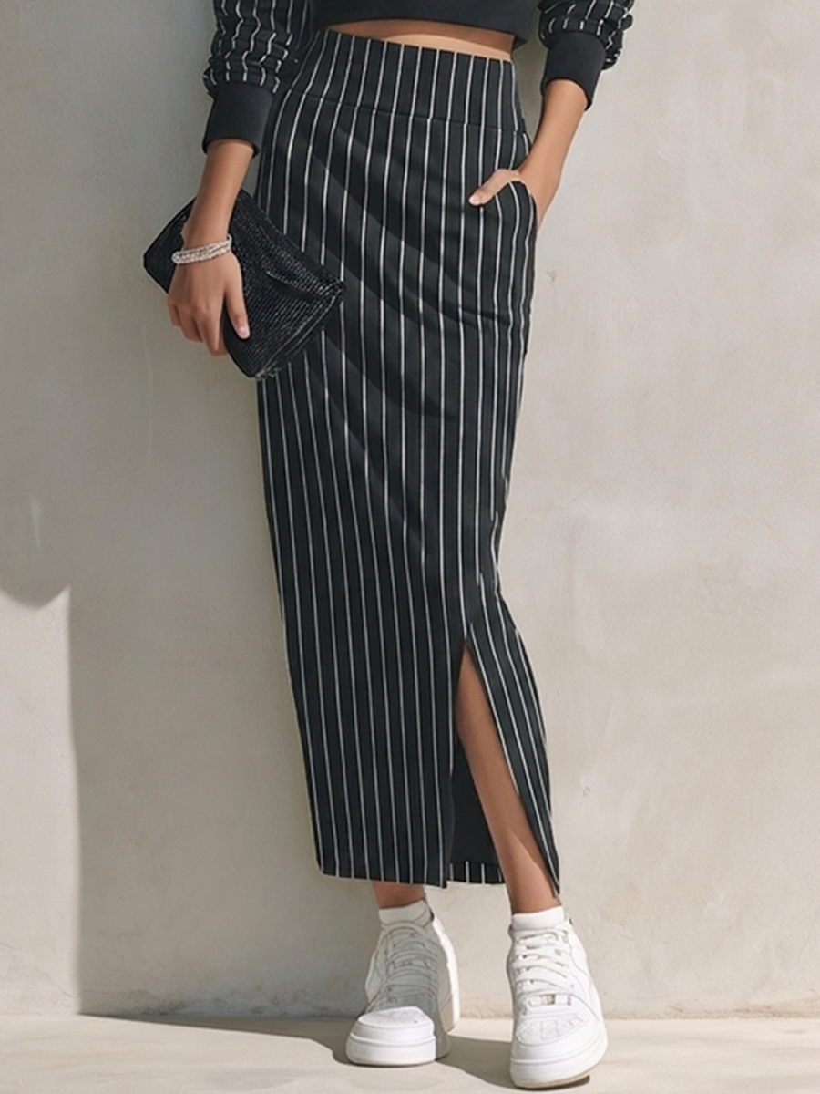Patrizia — Completo due pezzi in cotone a righe nero