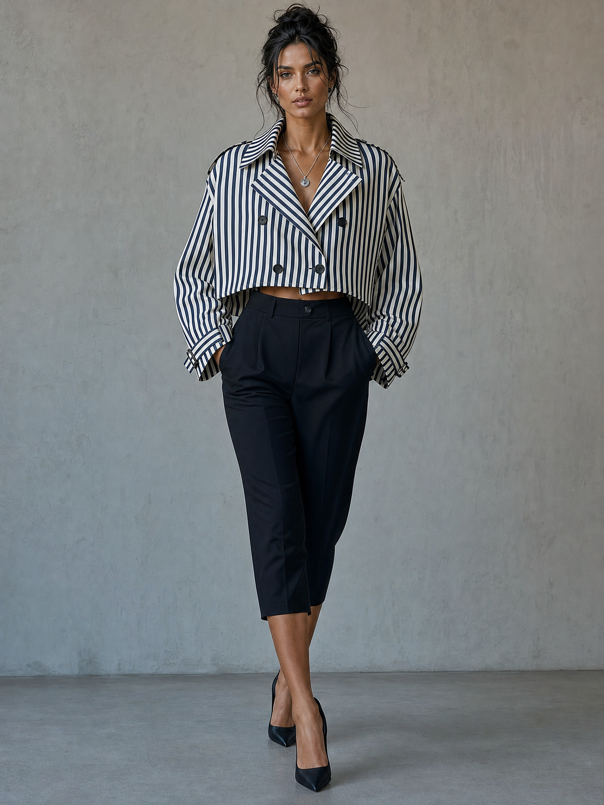 Silvana — Completo due pezzi in cotone a righe nero