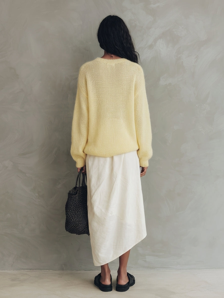 Rita — Completo due pezzi in maglia con gonna giallo e bianco
