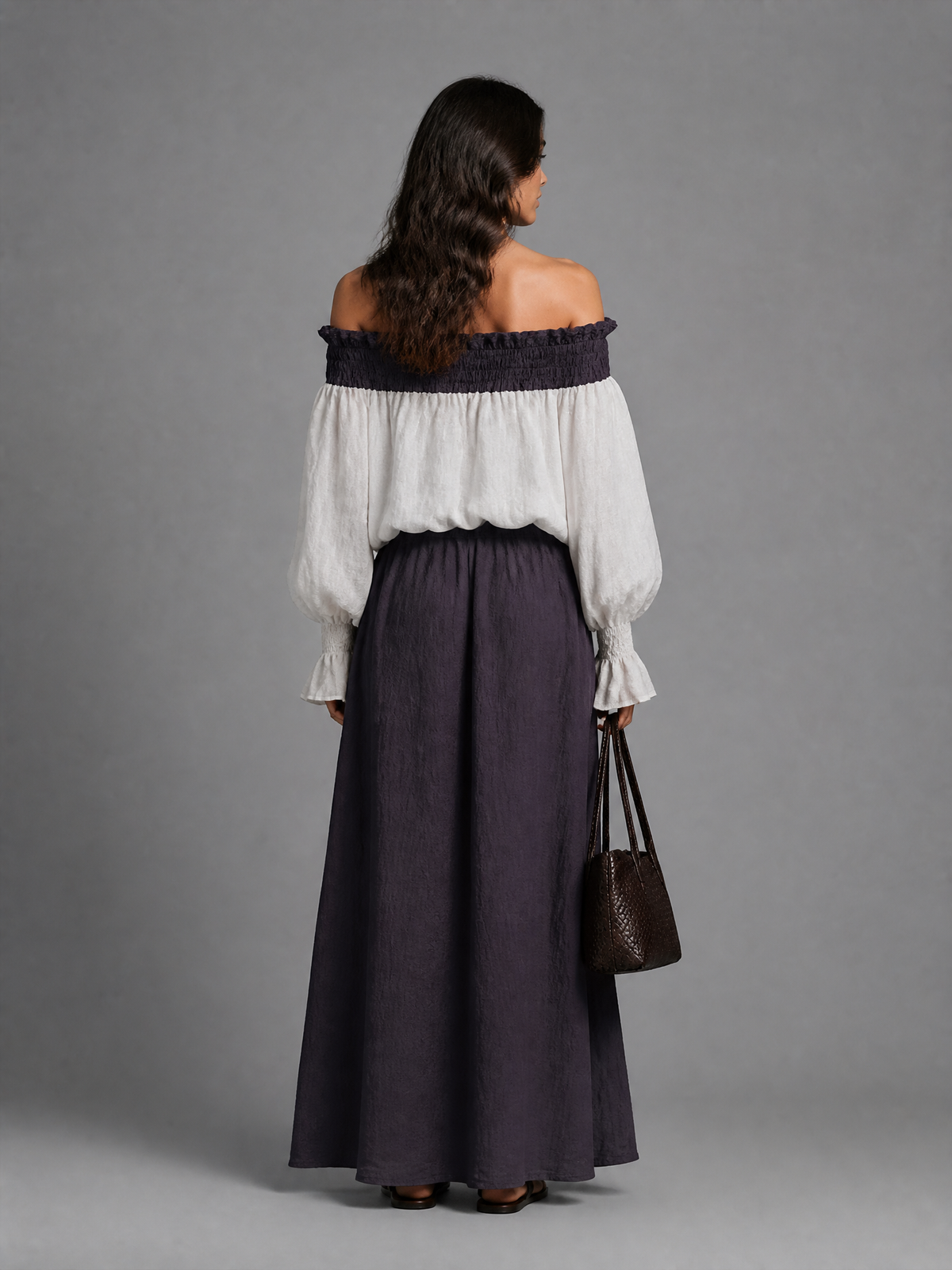 Rosa — Abito lungo in cotone e lino color block