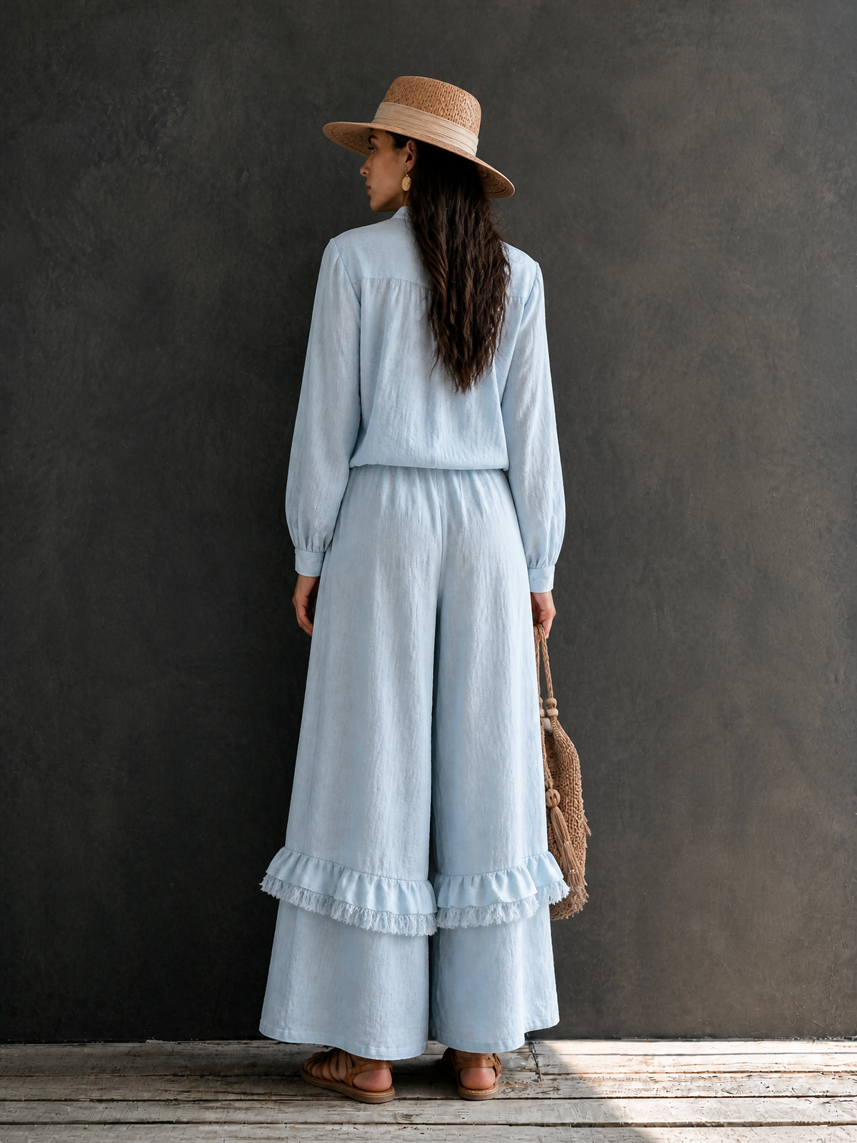 Rosalba — Completo due pezzi in cotone e lino blu