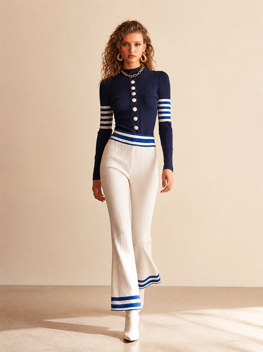 Sonia — Completo due pezzi in maglia a coste a righe