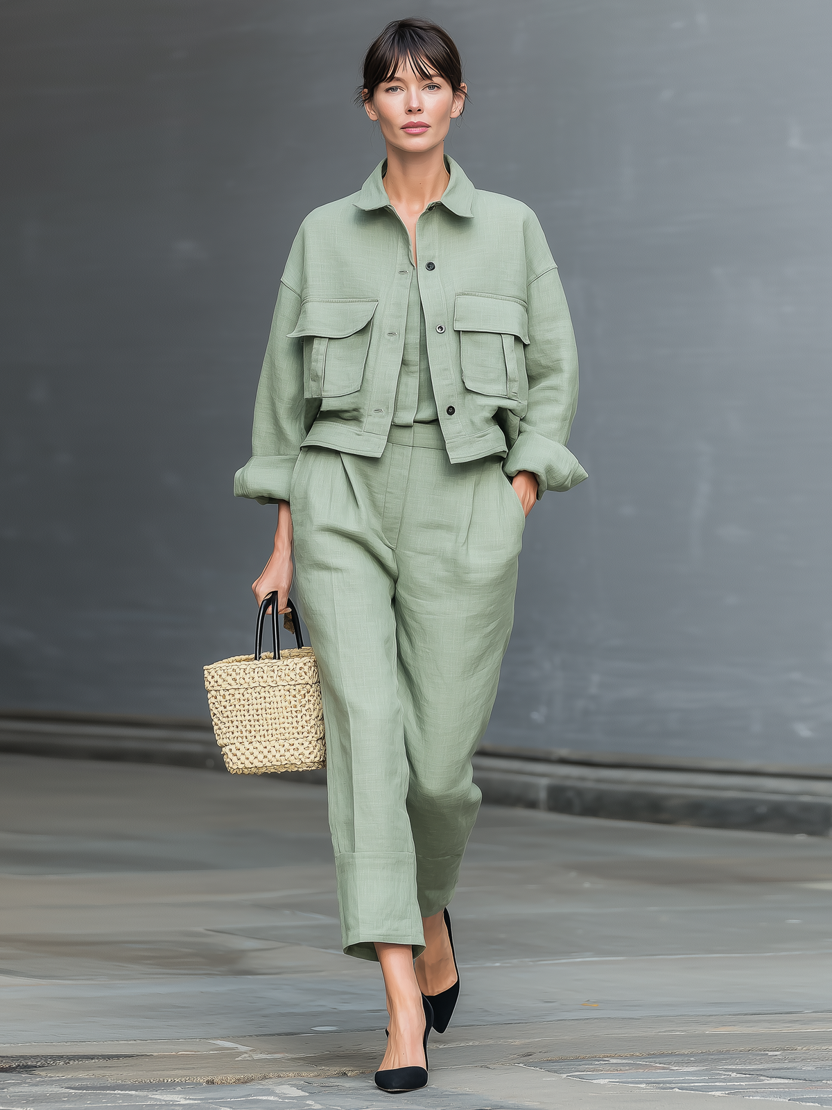 Sara — Completo due pezzi in lino con pantaloni dritti