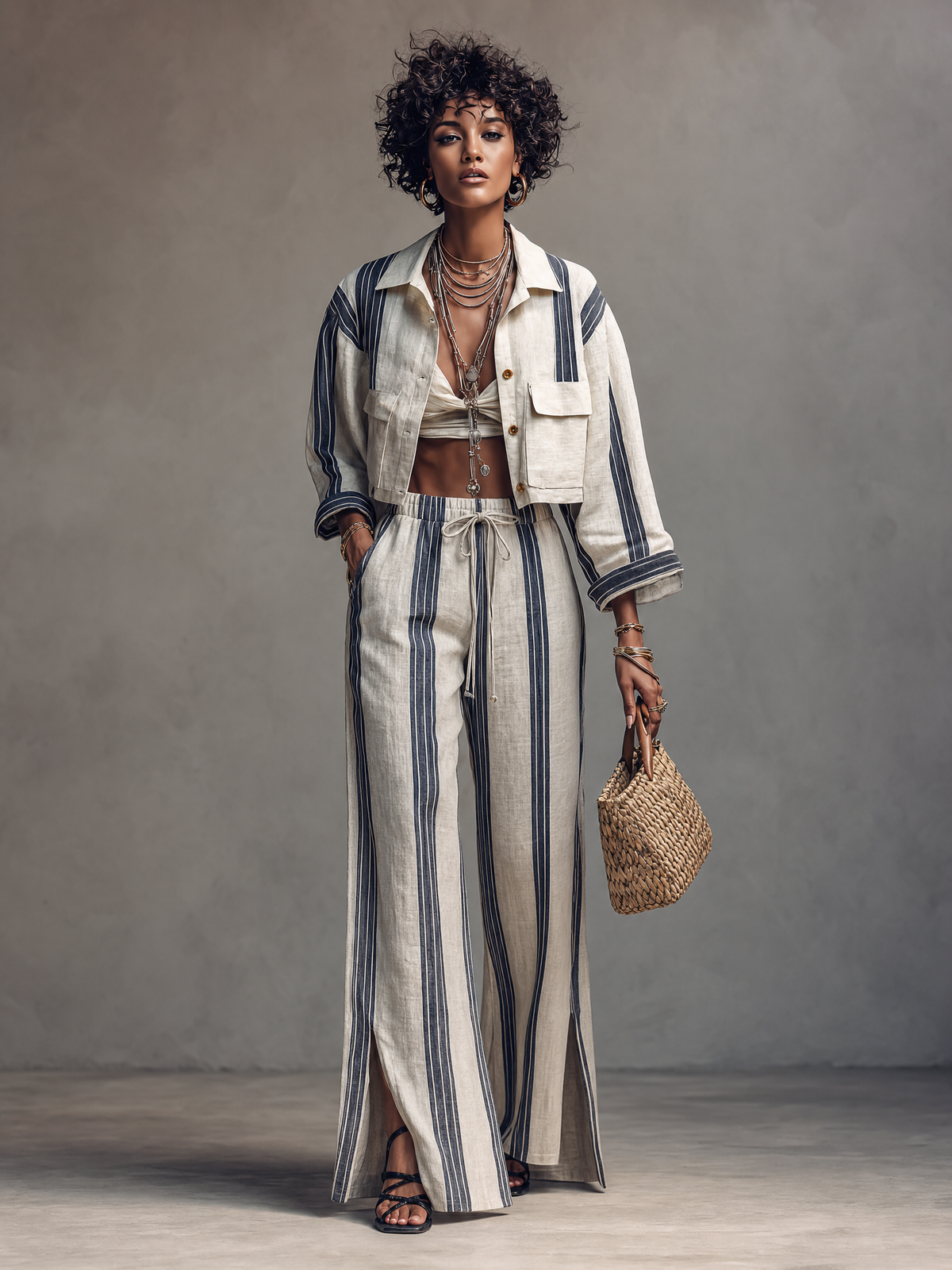 Tecla — Completo due pezzi in cotone a righe righe