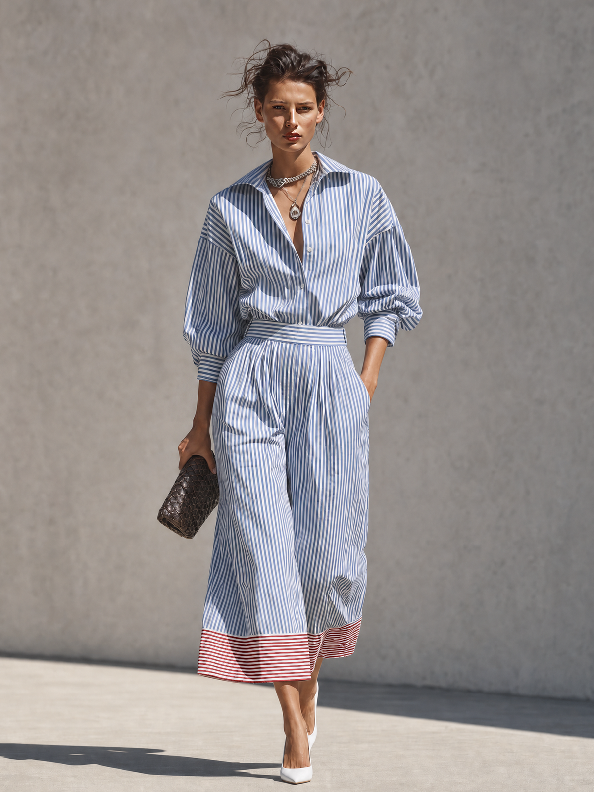 Serena — Completo due pezzi in cotone a righe blu