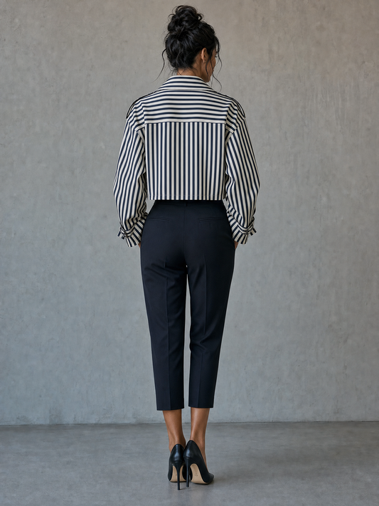 Silvana — Completo due pezzi in cotone a righe nero