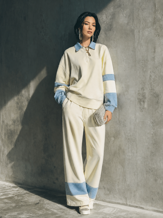 Virginia — Completo due pezzi in cotone con pantaloni dritti