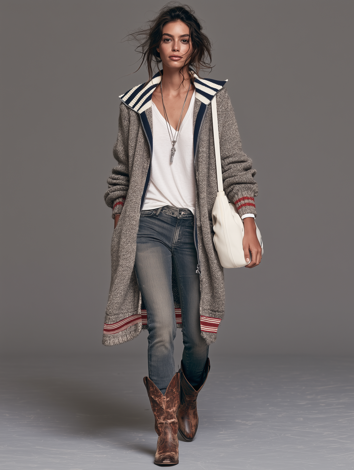 Adelina — Cardigan color block con zip