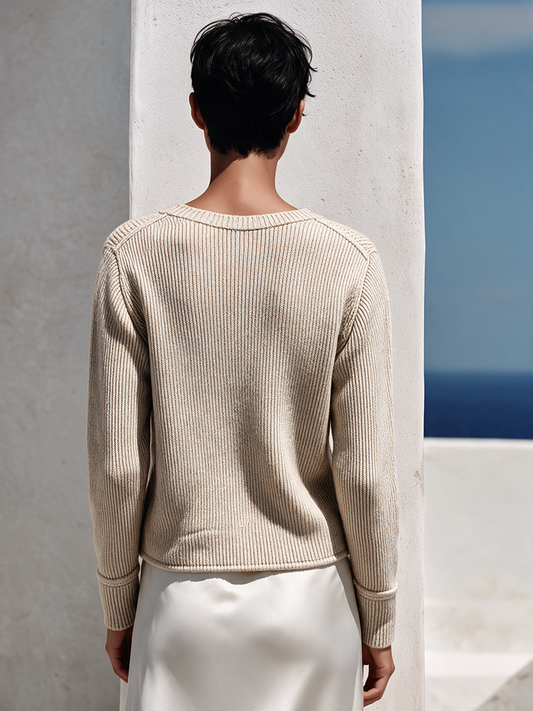 Genoveffa — Cardigan in maglia a trecce con scollo a V