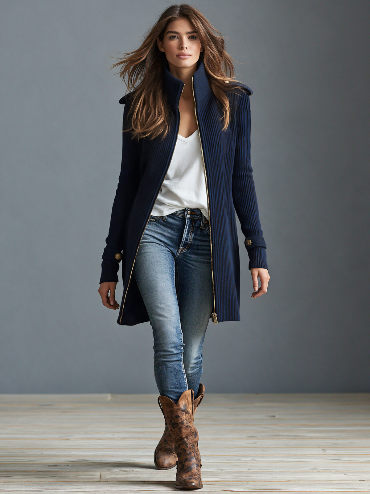 Modesta — Cardigan in maglia a coste con zip