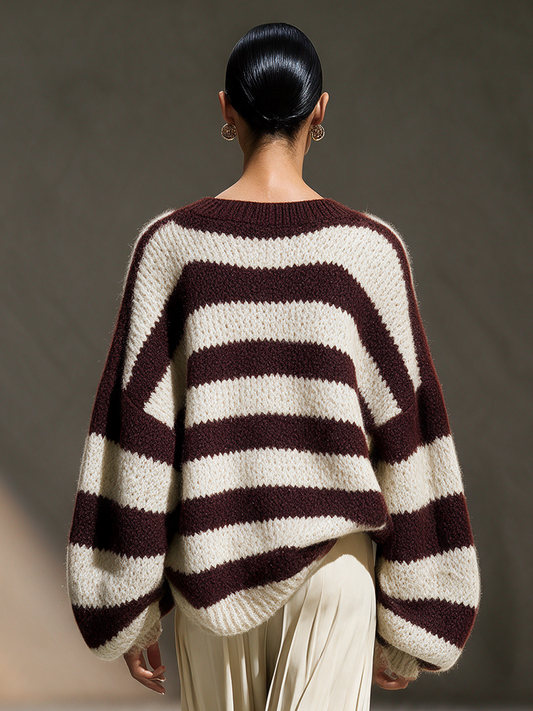 Luigia — Cardigan a righe in misto lana con scollo a V