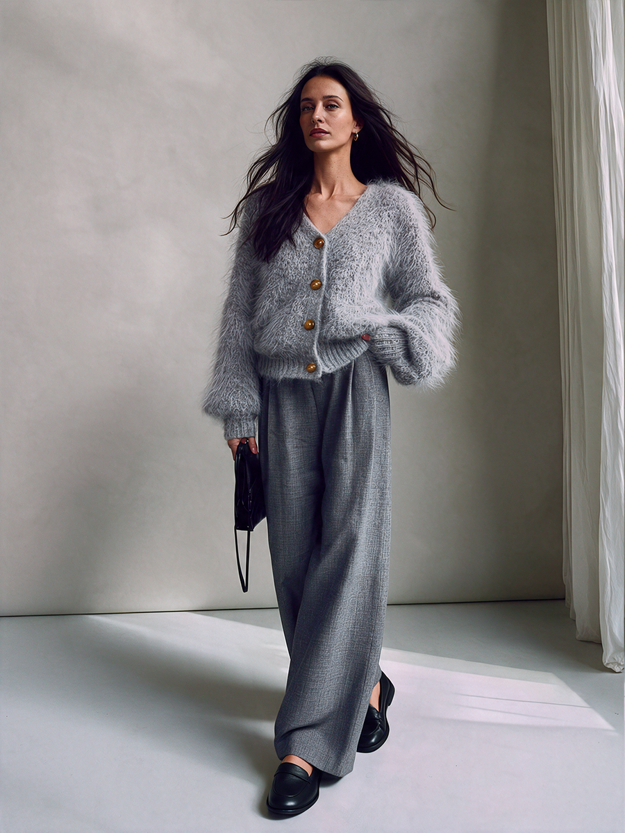 Valchiria — Cardigan in mohair con scollo a V