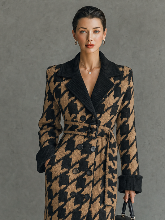 Vincenzina — Cardigan doppiopetto in jacquard con cintura