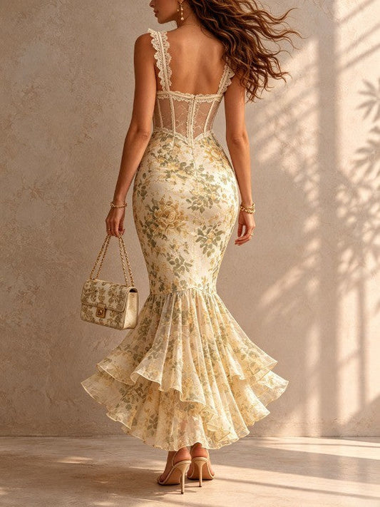 Edvige — Abito midi a fiori con pizzo