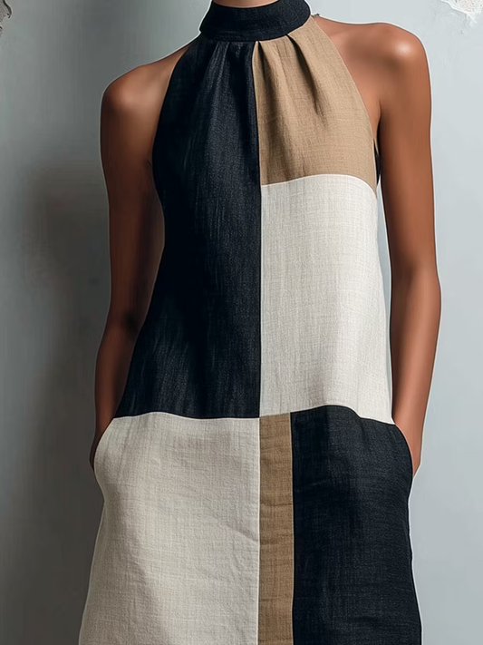 Sabrina — Abito corto color block con collo all’americana