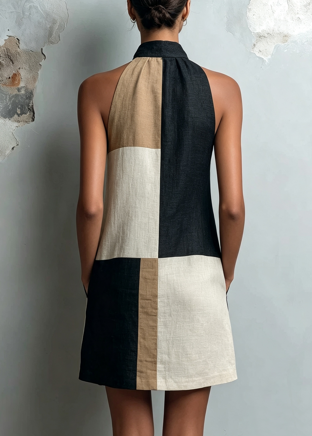 Sabrina — Abito corto color block con collo all’americana
