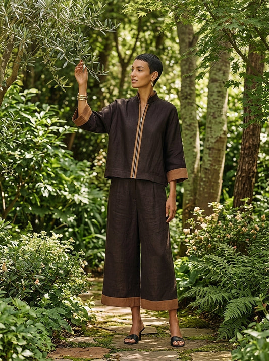 Ester — Completo due pezzi in lino con pantaloni cropped