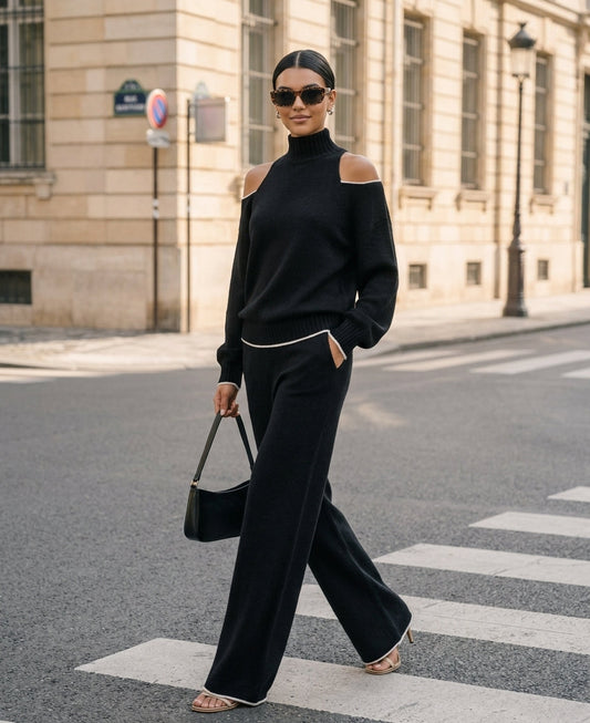 Giuliana — Completo due pezzi in maglia con pantaloni nero