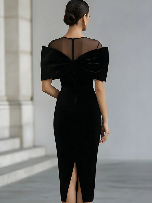 Lea — Abito midi in velluto con fiocco
