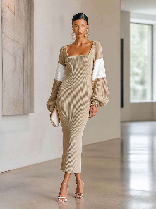 Isidora — Abito in maglia in maglia a coste color block