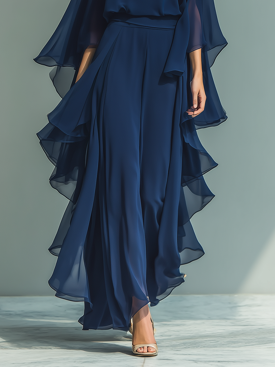 Ottavia — Completo due pezzi in chiffon con pantaloni dritti