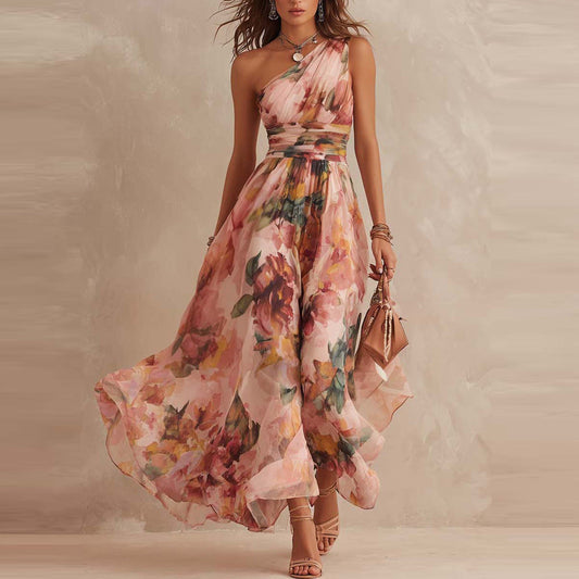 Maria — Abito lungo monospalla a fiori