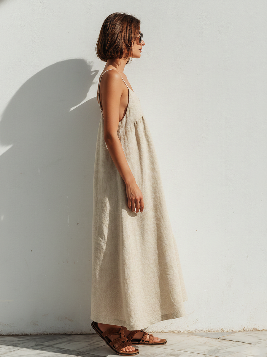 Grazia Maria — Abito in lino con scollo quadrato beige