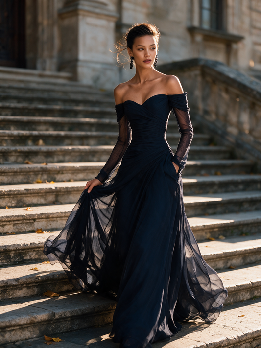 Catia — Abito lungo in chiffon con spalle scoperte