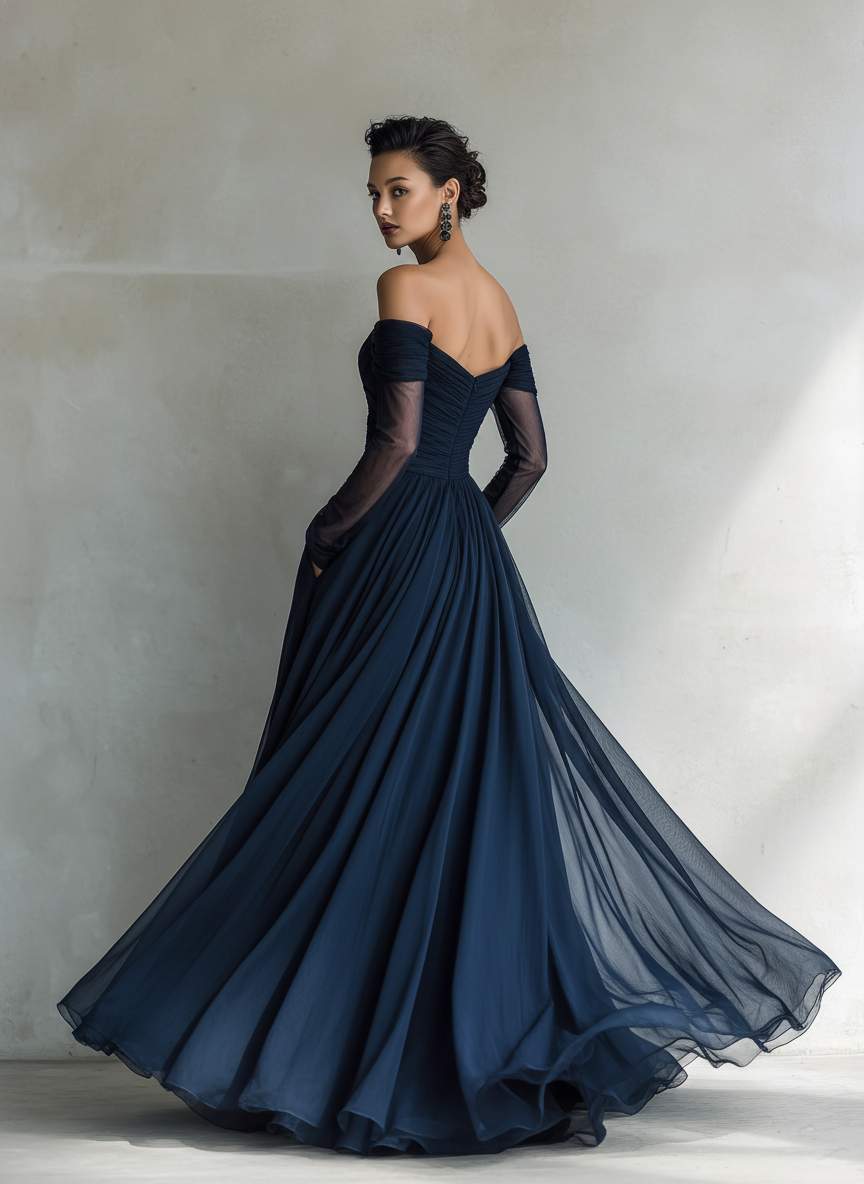 Catia — Abito lungo in chiffon con spalle scoperte