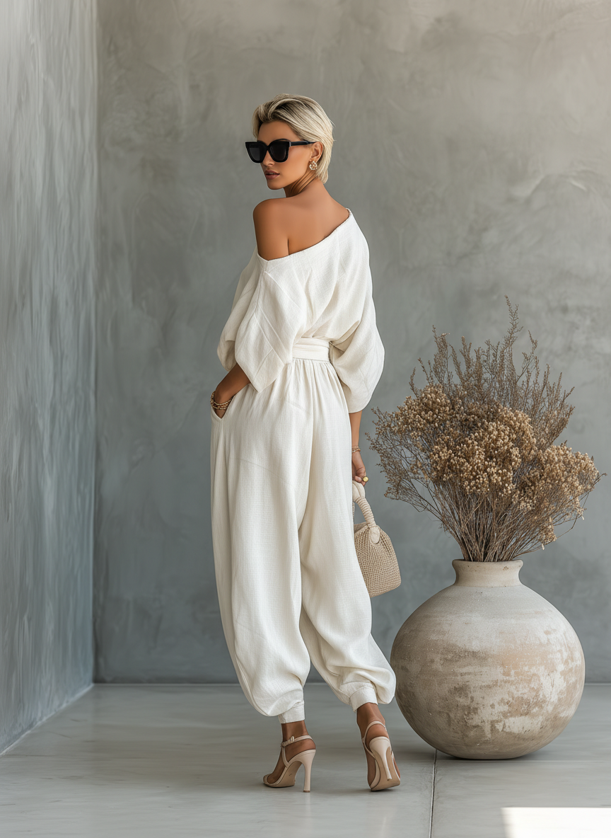 Asia — Completo due pezzi in lino con pantaloni