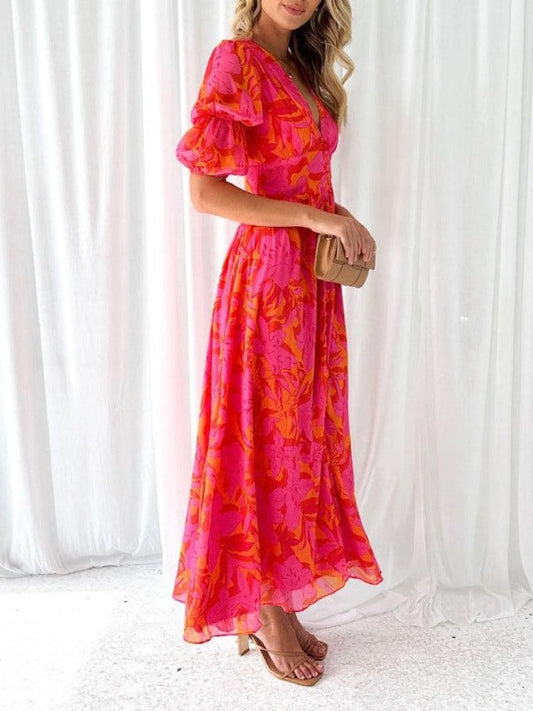 Nicla — Abito midi a fiori con scollo a V