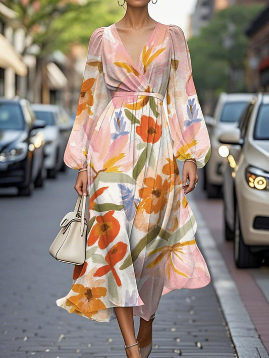 Nella — Abito midi in chiffon con scollo a V