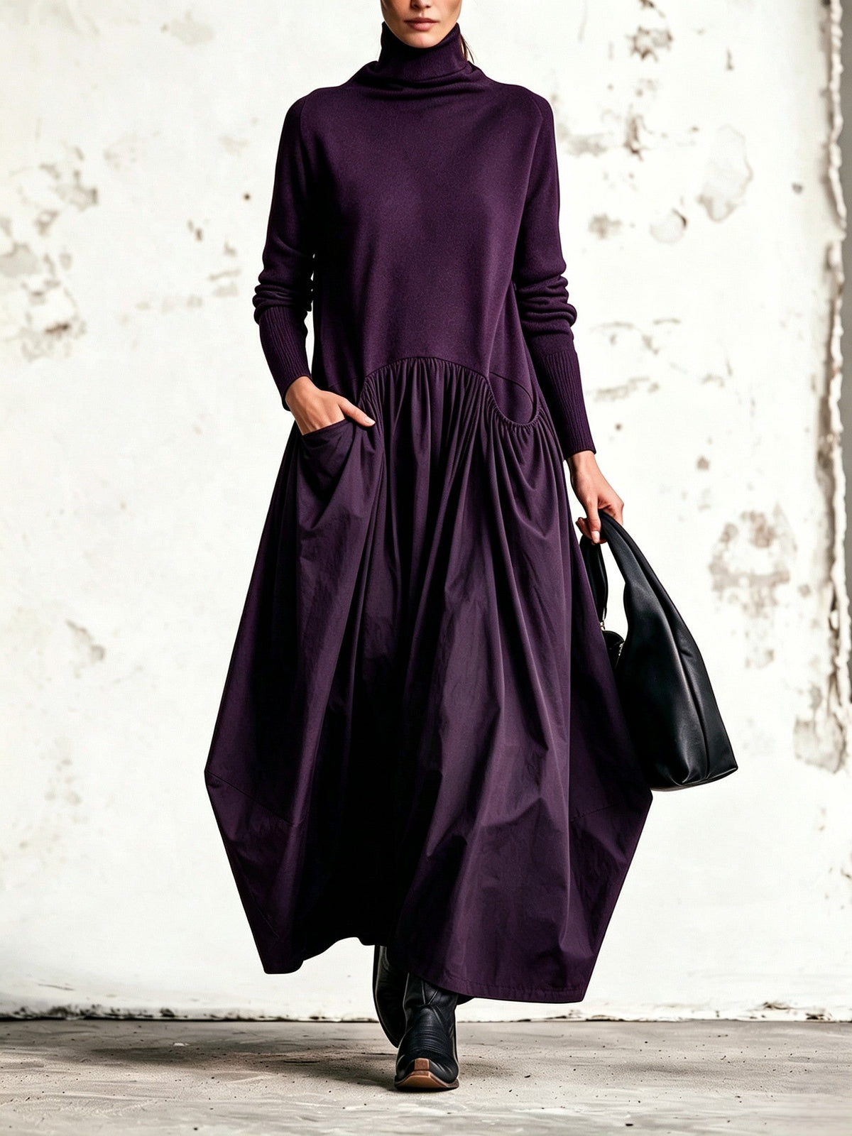 Simona — Abito lungo oversize con collo alto, 5 colori