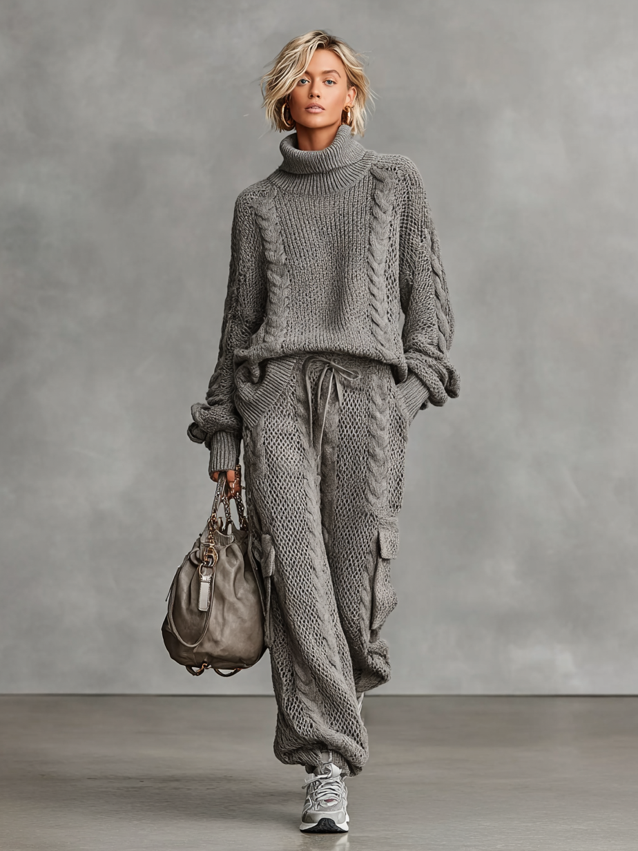 Aurelia — Completo due pezzi in maglia con pantaloni cargo