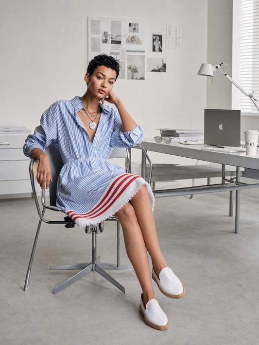 Bellarosa — Abito midi in cotone a righe blu
