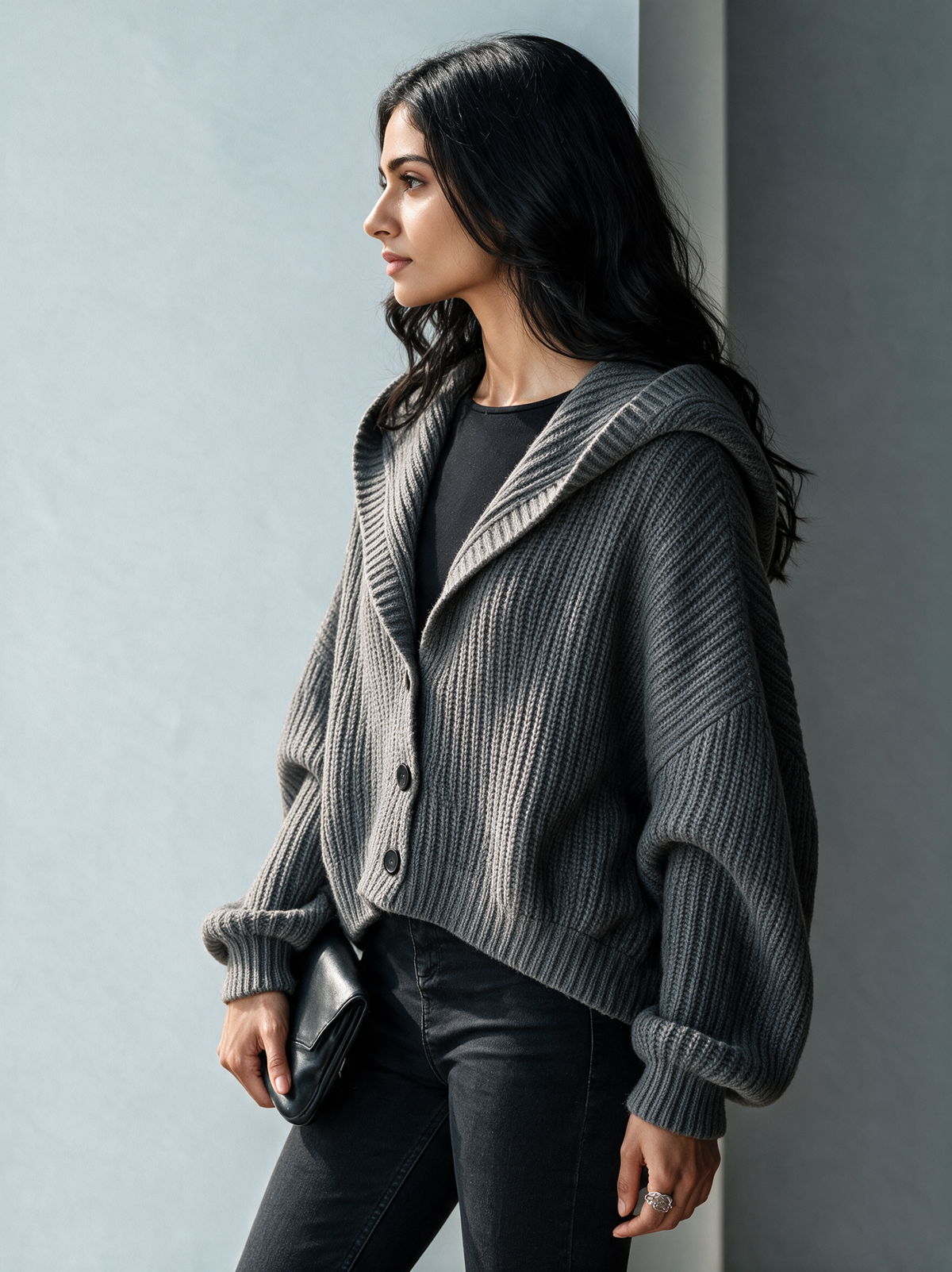 Cirilla — Cardigan in maglia a coste con cappuccio